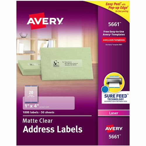 Avery Laser Labels, Address, 1"x4", 1000/BX, Matte CL