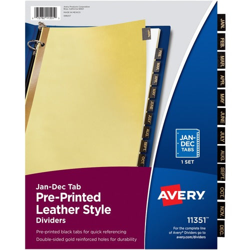 Avery Pre-printed Dividers,Monthly,8-1/2"x11",12/ST,BK Tabs, Buff