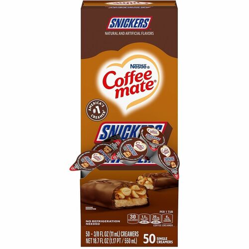 Nestle USA Creamer, Snickers, Single-Serve, 3/8 fl oz, 50/BX,4/CT,Brown