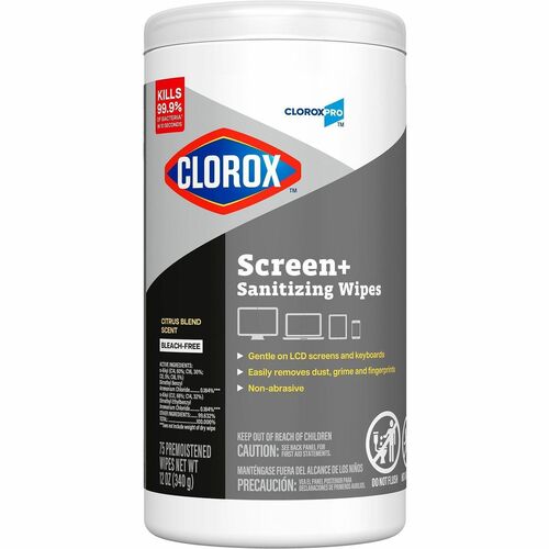 Clorox Company Wipes,Disinfect,Screen-Safe,Bleach-Free,75/Container,WE