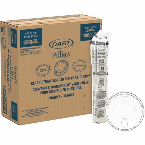 Dart Container Corp Lids,Strawless,f/ColdDrinks,12-24oz,PET,100/PK,10/CT,Clear