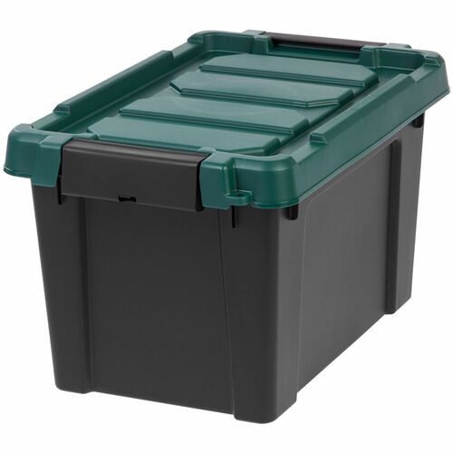 Iris StorageTote,Stack,Buckls,20QT,18.1"Lx11.63"Wx10.38"H,BK/GN