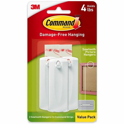 3M Hangers,Sawtooth,f/Frames,w/3Hangers&6Strips,4lbCap,WE