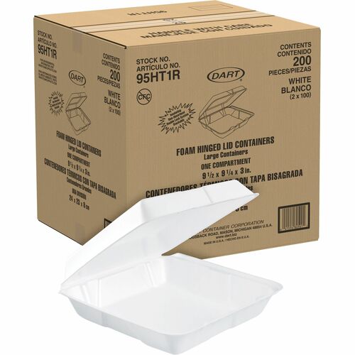Dart Container Corp Hinged Foam Container,9-1/2"x9-1/4"x3",200/CT, White