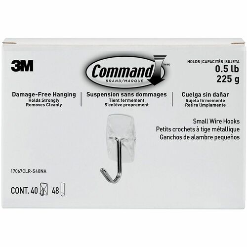 3M WireHooks,Small,w/Adhesive,0.5lbCap,Plastic/Metal,40/PK,CR