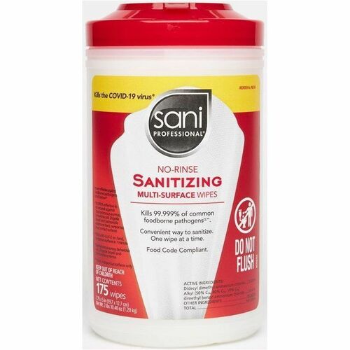 PDI HC Wipes,NoRinse,Sanitize,Multisurface,7.75"x5",175/Can,6/CT,WE