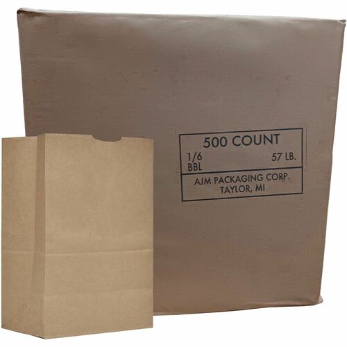 Ajm Packaging Corporation Grocery Sacks, No. 57 Paper, 1/6 BBL, 500/CT, Kraft