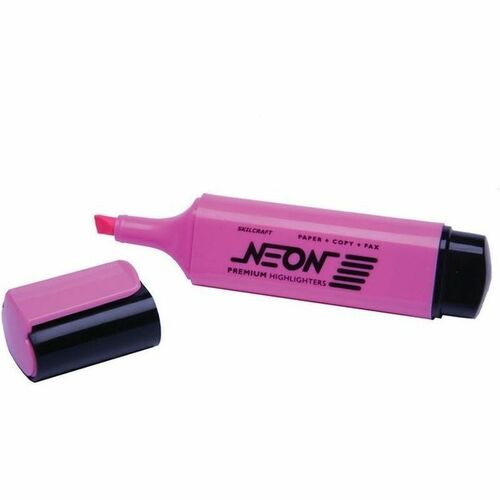 SKILCRAFT Highlighters,Chisel Tip,Flat Barrel,Pocket Clip,1 Dozen,Pink