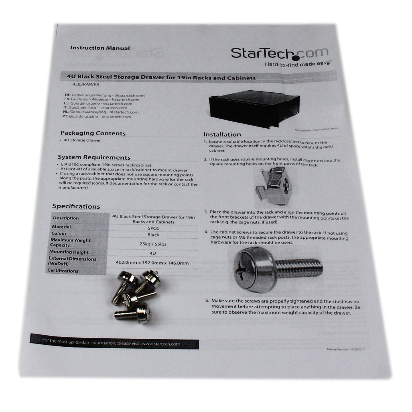 StarTech.com 4UDRAWER rack accessory Rack shelf