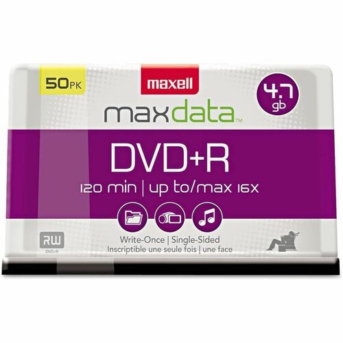 Maxell DVD+R, 16X Speed, 4.7GB, Branded, 50/PK
