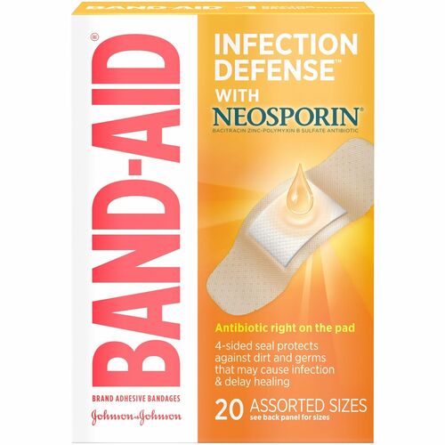 Johnson & Johnson Antibiotic Bandages, Adhesive, 20/BX, Assorted Sizes,Beige