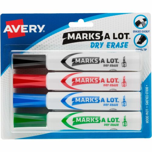 Avery Dry-erase Markers, Chisel Point, 4/PK, BK/RD/BE/GN