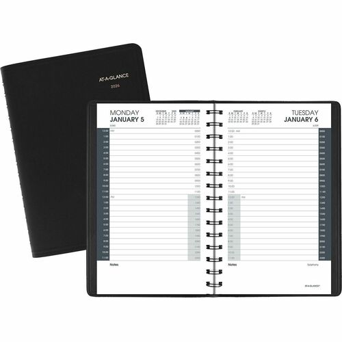 AT-A-GLANCE 24-Hour Appt Book, 12 Mth Jan-Dec, 4-7/8"x8", Black