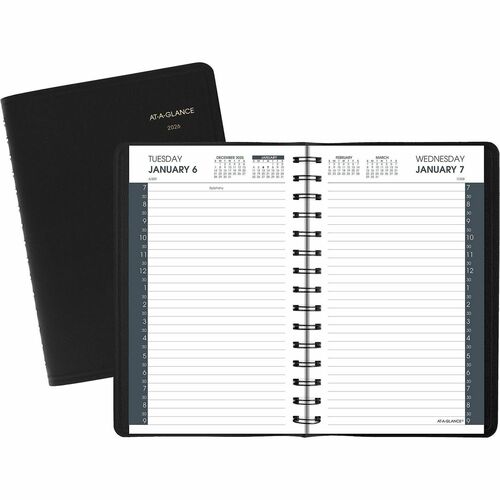 AT-A-GLANCE Daily Appointment Book, 12 Mths Jan-Dec, 4-7/8"x8", Black
