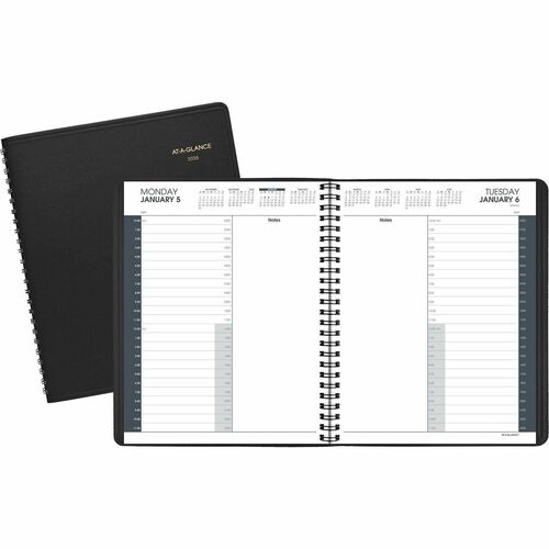 AT-A-GLANCE 24 Hour Daily Appt Book, 12 Mth Jan-Dec, 8-1/2"x11", Black