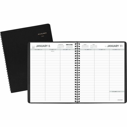 AT-A-GLANCE Weekly Open Planner, 12 Mths Jan-Dec, 6-3/4"x8-3/4", Black