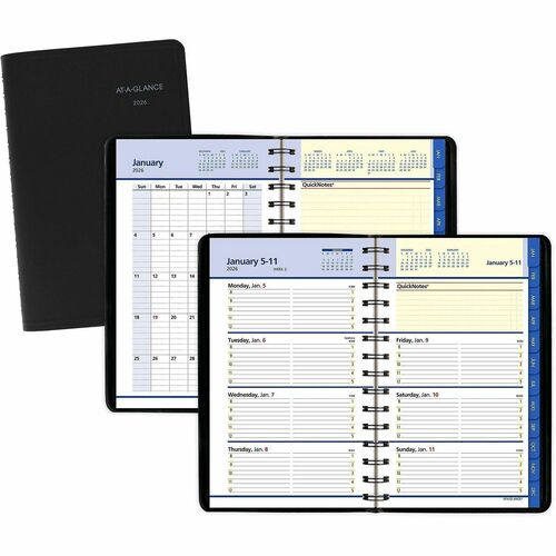 AT-A-GLANCE Weekly/Monthly Planner, 12 Mths Jan-Dec, 4-7/8"x8", BK