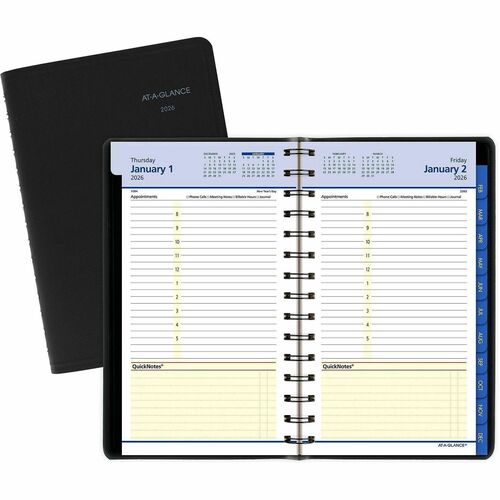 AT-A-GLANCE Daily/Monthly Planner, 12 Mths Jan-Dec, 4-7/8"x8", Black
