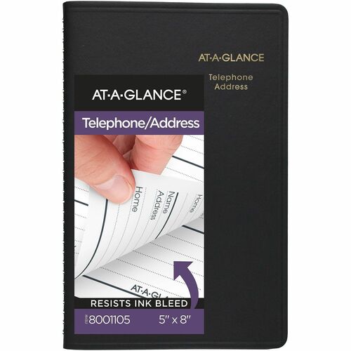 AT-A-GLANCE Telephone/Address Book, Wirebound, A-Z Tabs, 4-7/8"x8", BK