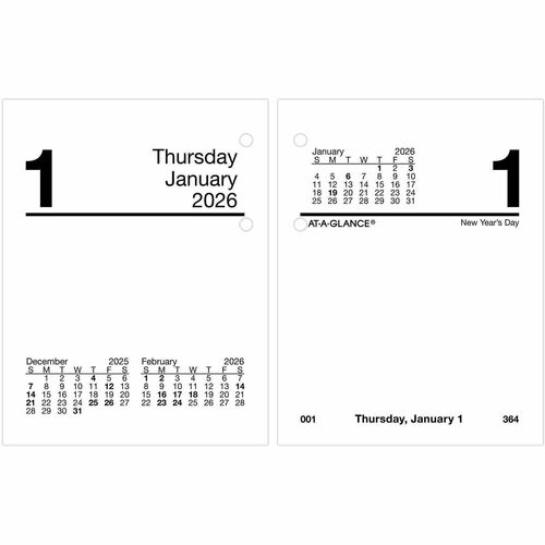 AT-A-GLANCE Compact Desk Calendar Refill F/E19 Base,w/Tabs,3-3/4"x3"