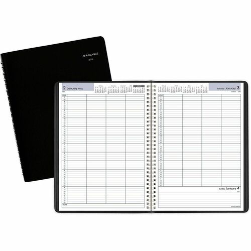 AT-A-GLANCE 4-Person Appt Book,1/4 Hourly,Jan-Dec,7-7/8"x11", Black