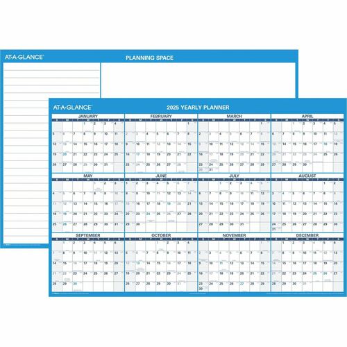 AT-A-GLANCE Erasable Wall Calendar,w/Marker,Jan-Dec,2-Sided,48"x32",Blue
