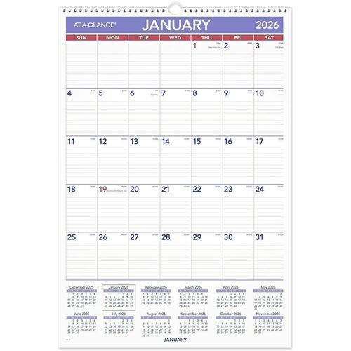 AT-A-GLANCE Wall Calendar,Monthly,1PPM,Jan-Dec,15-1/2"x22-3/4",BE/WE