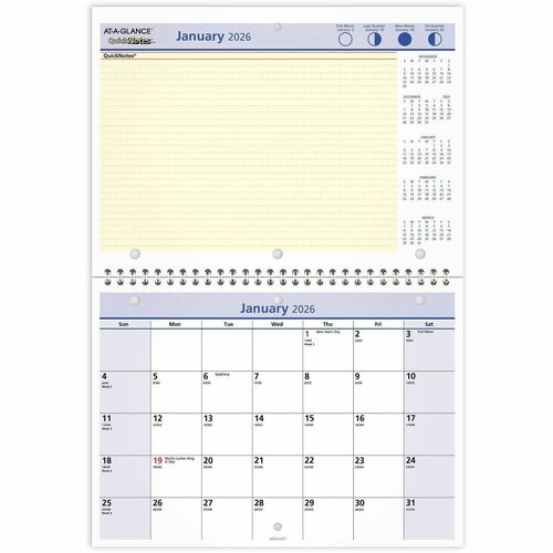 AT-A-GLANCE Monthly Wall Calendar,w/Notes Sectn,12 Mths Jan-Dec, 11"x8"
