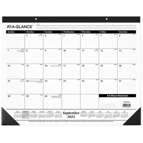 AT-A-GLANCE Desk Pad, 16 Months, Sep-Dec, 1PPM, Nonrefillable, 22"x17"