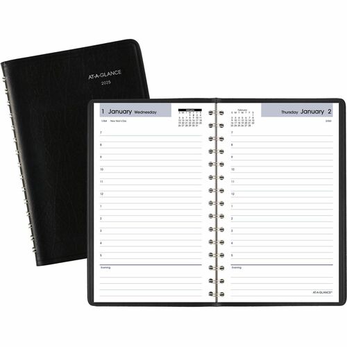 AT-A-GLANCE Daily Appt Book, 12 Mths Jan-Dec,4-7/8"x8", Black