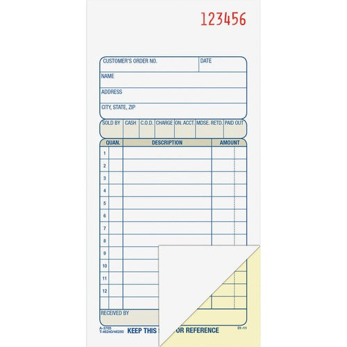 Adams Sales Order Book, 2-Part, 50 Sets, 3-11/16"x7-3/16"