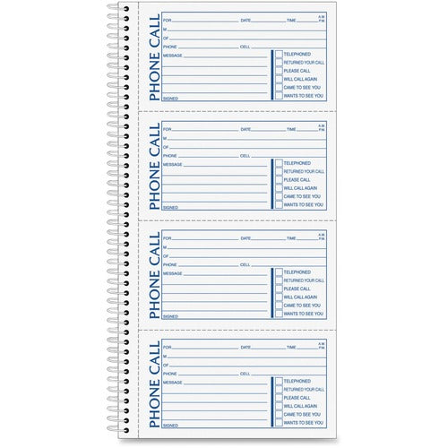 Adams Phone Message Book, Spiral, 11"x5-1/2", 400 Sets/Book, Multi