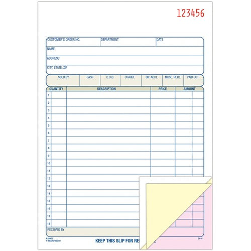 Adams Sales Order Book, 3-Part, 5-9/16"x8-7/16",50Sets/Book,BE/WE
