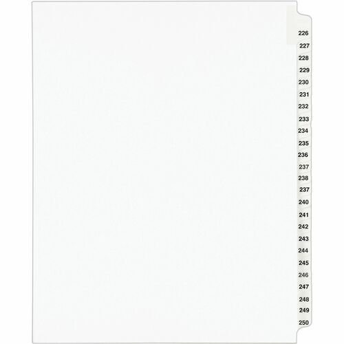 Avery Index Dividers, Side Tab, 226-250, 8-1/2"x11", 25/ST, White