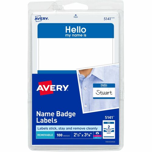 Avery Name Badge Labels,"Hello",2-11/32"x3-3/8",100/PK,Blue