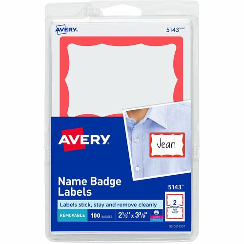 Avery Name Badge Labels, 2-11/32"x3-3/8", 100/PK, Red Border