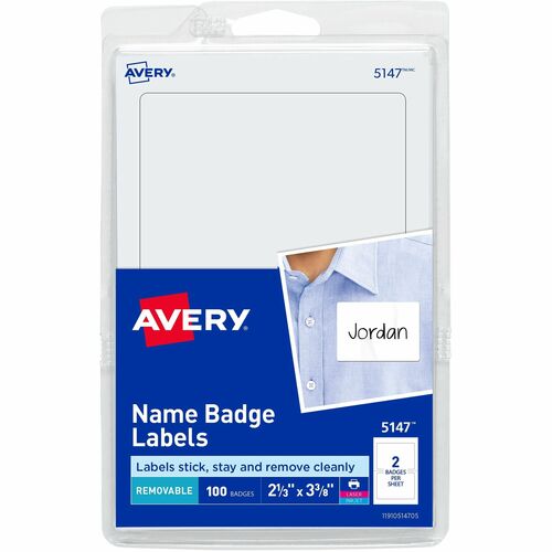 Avery Plain Name Badge, 2-11/32"x3-3/8", 100/PK, White
