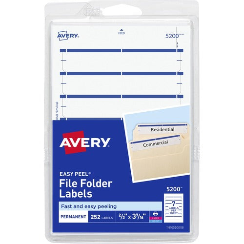 Avery Filing Labels, Permanent, 11/16"x3-7/16", 252/PK, Dark Blue