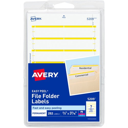 Avery Filing Labels, Permanent, 11/16"x3-7/16", 252/PK, Yellow