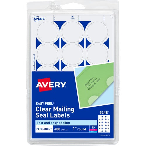 Avery Mailing Seals, 1" Round, 480/PK, Clear