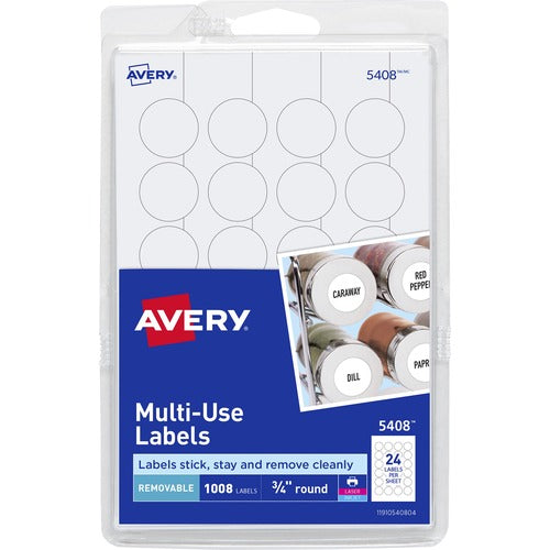 Avery Multi-use Labels, Laser/Inkjet, Round, 3/4", 1008/PK, WE