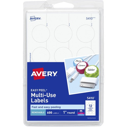 Avery Multi-use Labels, Laser/Inkjet, Round, 1", 600/PK, WE