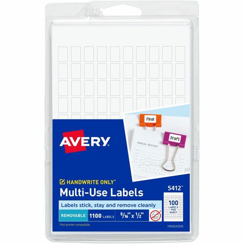 Avery Multipurpose Labels,Removable,1/2"x5/16",1100/PK,White
