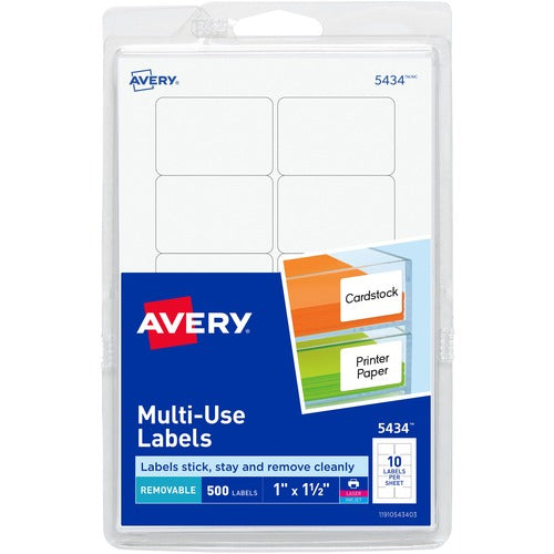 Avery Labels,Removable,Multipurpose,1"x1-1/2",500/PK,White