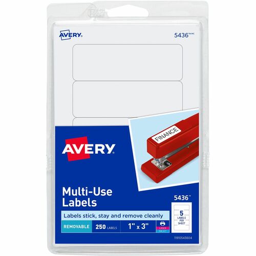 Avery Labels,Removable,Multipurpose,1"x3",250/PK,White