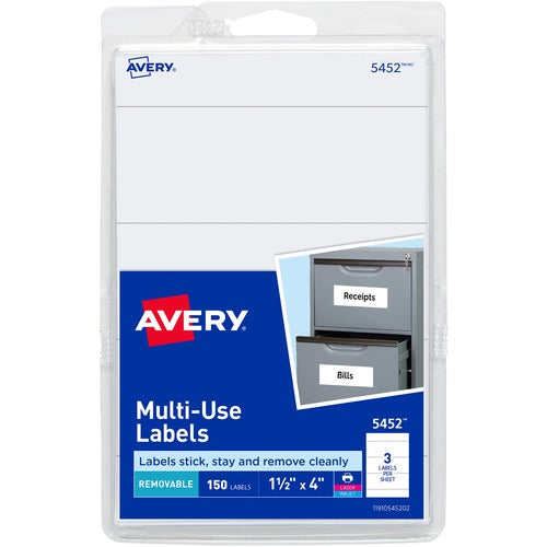 Avery Labels,Removable,Multipurpose,1-1/2"x4",150/PK,White