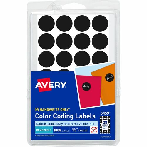 Avery Removable Labels, 3/4" Round, 1008/PK, Black