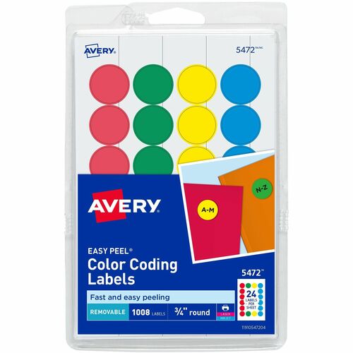 Avery Removable Labels, 3/4" Round, 1008/PK, Assorted