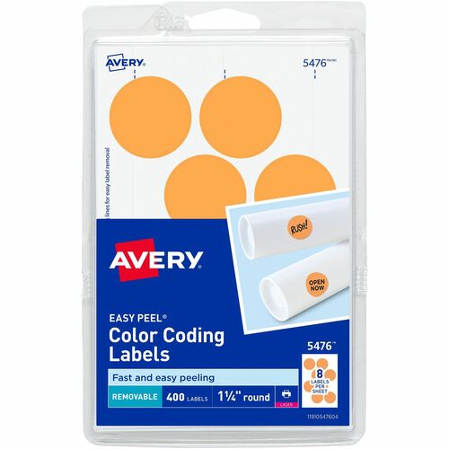 Avery Removable Labels, 1-1/4" Round, 400/PK, Orange Neon