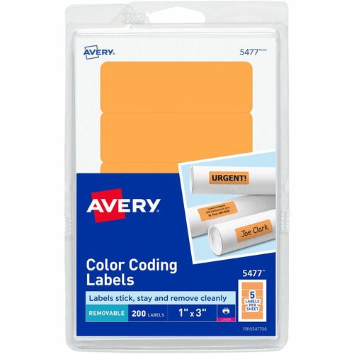Avery Removable Color-coding Labels, 1"x3", 200/PK, Orange Neon
